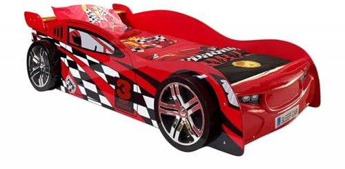 VIPACK SCNS200R Autobett Night Speeder, Circa 229 x 60 x 110 cm, Liegefläche 90 x 200 cm, lackiert aufgedruckte Rennwagen-Optik, rot