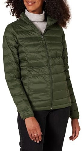 Amazon Essentials Women's Lightweight Long-Sleeve Water-Resistant Packable Puffer Jacket (Available in Plus Size), Olive, Small