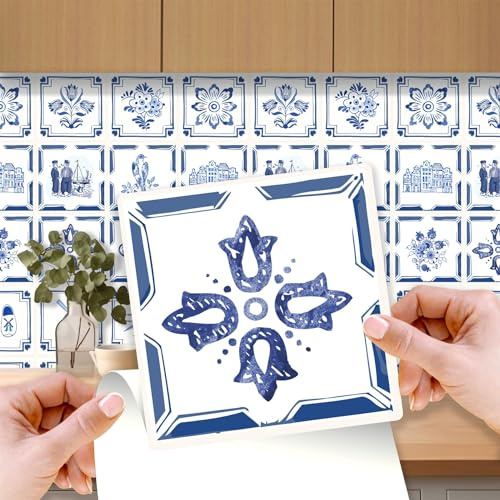 WALPLUS 24 Pcs 15cm(6) Tile Stickers Peel and Stick Backsplash Self-Adhesive Removeable Stick on Wall Vinyl Home Decoration DIY for Living Kitchen Bedroom Splashbacks - Dutch Blue