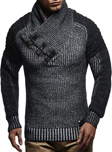 Leif Nelson Pull en tricot pour homme avec col élégant - Pull d'hiver tendance pour homme en grosse maille pour l'automne et l'hiver, noir/écru, XXL