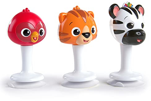 Baby Einstein, Set de sonajeros Musicales Rattle & Jingle Trio, Juguetes de Animales para Trona y Silla Alta, con Ventosa de fácil fijación y Agarre, Llevar a Todas Partes
