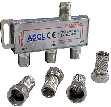 ASCL Divisor de antena de TV para interiores con enchufes F (3 salidas)
