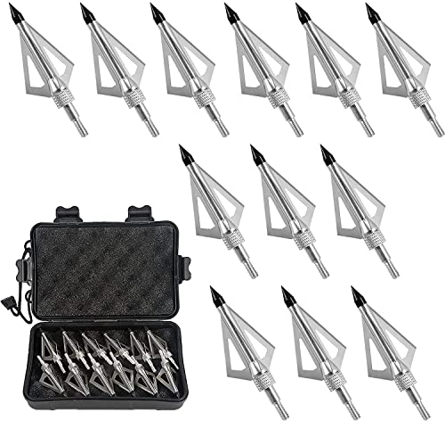 12er Pack Bogenschießen Jagd Jagdspitzen Pfeilspitzen, 100 Grains Mit 3 Scharfen Klingen für Compound Bow & Armbrust, Bogenspitzen mit Muschel