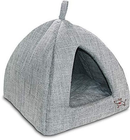 Best Pet Supplies Dog House Bed Crate Mat Tent Indoor Round Soft Plush for Small, Medium, and Large Breeds - Gray Linen, 19 x 19 x H:19