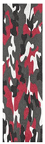Vnurnrn Art Camouflage Blanc Rouge Motif Planche à Roulette Bande Grip de Skateboard Antidérapante Sans Bulles Papier de Verre 84x23cm Longboards Scooter Autocollants