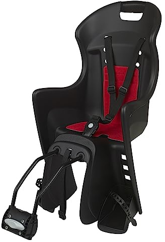 DIEFFE 8630400091 - Silla Trasera Bikey Cool FM para Bicicleta con Ruedas de 26'' a 29'' Apta para niños con un Peso de 9 a 22 Kg con Anclaje en el Cuadro en Color Negro/Rojo