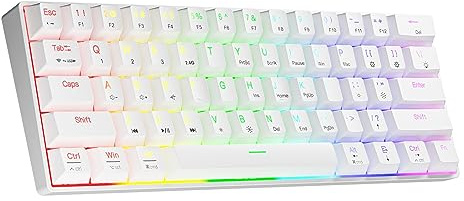 Newmen GM610 60 Prozent Tastatur kabellose mechanische Gaming-Tastatur Bluetooth NKRO mit extra Tastenkappen-Set,RGB-Hintergrundbeleuchtung Mechanical Keyboard (Weiße Tastenkappe – Red Switch)