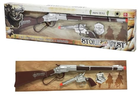 Set Fucile Giocattolo Pistola Revolver Distintivo Sceriffo Fucile Giocattolo con Suoni Reali cm 60 Giocattolo Set Vecchio West Sceriffo Cowboy Set Giocattolo per Bambini Fucile Giocattolo con Suoni