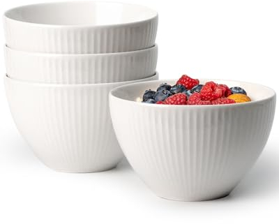 NUTRIUPS Müslischalen 4er Set, Tief Suppenschalen Weiß, 750ml 14x9cm Schüsseln Keramik, Mikrowellenfest Ofenfest, Bowl Set für Haferflocken Salat, Dessertschalen