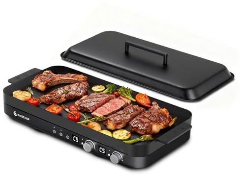 AMZCHEF Portable Indoor Grill: 1800W Electric Grill Griddle with Removable Grill Pan, 5 Temperature Levels & 99 Min Timer Electric Griddle