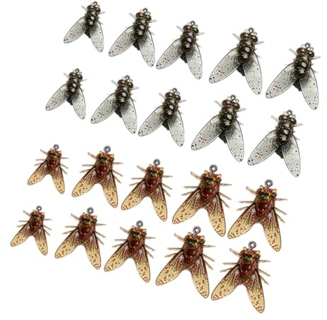 Qsvbeeqj Lot de 20 appâts de pêche à la mouche avec hameçons Appâts souples avec crochets Appâts artificiels pour pêche en plein air