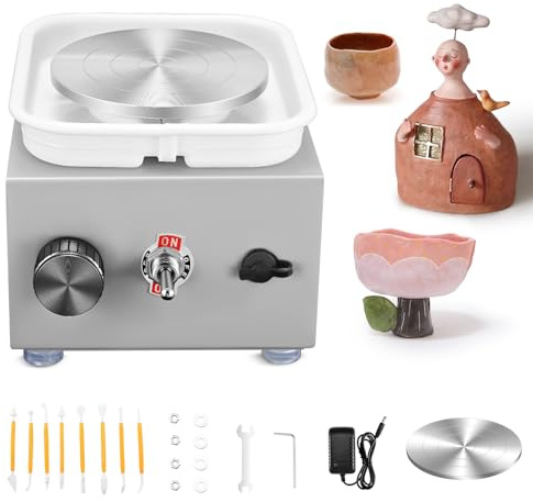 Pottery Wheel, Mini Electric Pottery Wheels with 2 Turntables 6.5cm/10cm, Clay Tools and Removable ABS Basin, Pottery Wheel for Adults Kids Beginners DIY Clay Art Grey