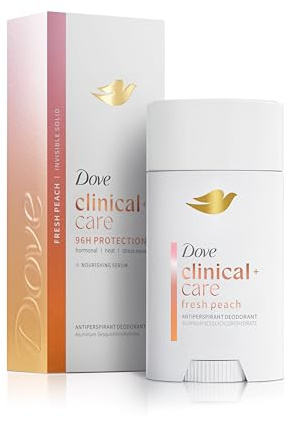 Dove Clinical + Care Antiperspirant Deodorant Invisible Solid Stick for Women Fresh Peach with Nourishing Serum 2.6 oz
