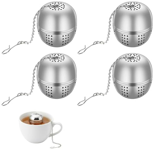 4 Stück Teeei Für Losen Tee, 4,4 Cm Durchmesser, Tee ei Teesieb Edelstahl Mit Praktischem Ketten- Und Hakendesign, Gewürzei Für Teekannen Und Tassen, Für Einfache Handhabung, die Meisten Tasseteekanne