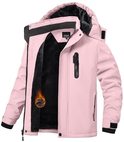 HotPoem Boys Winter Coat Jackets Snow Suit for Kids Cold Weather Fleece Warm Waterproof Insulated Softshell Ski Snowboard Jackets for Girls Windproof with Zip Pockets Hoode Pink 4-5