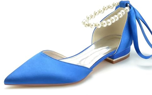 Scarpe da Cerimonia Donna in Raso, Punta Affusolata,Ballerine con Cinturino