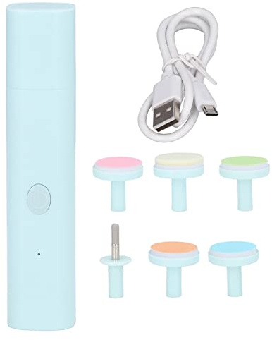 Lima de uñas eléctrica para bebé, recortadora de uñas multifunción antiarañazos para bebé, recortadora de uñas ajustable de 2 velocidades con 6 cabezales de limado. (Azul)
