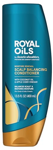 Head & Shoulders Anti-Dandruff Scalp Care with Coconut Oil, Royal Oils Moisture Renewal Conditioner, 1% Pyrithione Zinc, for Natural and Curly Hair, 13.5 fl oz