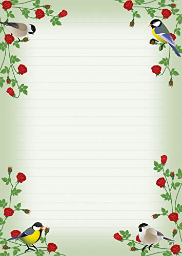 1 Schreibblock Rosenranken mit bunten Vögeln 25 Blatt mit Linien Format DIN A4 mit Deckblatt 7510