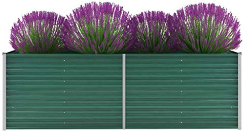 Högbädd Trädgårdssäng i galvaniserat stål | Växtkruka planteringsbädd trädgårdsväxter för terrass balkong 240 x 80 x 77 cm grön
