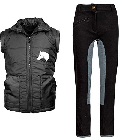MS-Trachten Reitset Kinder Reitweste Mia schwarz gesteppt Fleecefutter mit Reitleggings Grau (122/128)