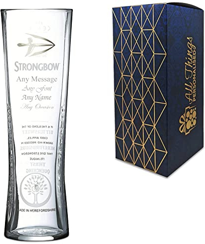 All Things Personalised Vaso de Cerveza Personalizado 570 ml - Vaso Sidra Estilo Strongbow - Cerveza Personalizadas para Regalar para Cumpleaños, Navidad - Apto Lavavajillas, con Caja de Regalo