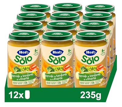Hero Solo Tarrito Infantil - Tarritos de Hervido de Verduritas de la Huerta, Sin Aceite de Palma, Sin Sal Añadida, Para Bebés Desde 6 Meses, Ingredientes 100% naturales, 235 g (Paquete de 12)