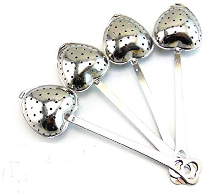 Long Grip Tea Filter, Stainless Steel Heart Shaped Tea Infuser Spoons