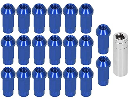 Radmuttern, 20 Stück Radmuttern M14x1,5 Gewinde 2 Zoll Höhe 7075-T6 Aluminium-Durchgangsloch-Kontermuttern(Blau)
