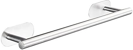 ToKinCen Rail Towel Bar, Self Adhesive Towel Holder 15 Inches 304 Stainless Steel Wall Mounted Polished Towel Rack Rustproof for Bathroom and Kitchen, Silver