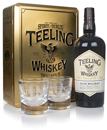Teeling Small Batch Irish Whiskey, 46% ABV, 70cl, Gift Pack with Glasses, Matured in Ex-Bourbon Barrels and Finished in Central American Rum Casks, 700ml