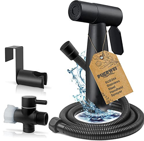 Pulvérisateur de bidet à main moderne de qualité supérieure pour salle de bain - Contrôle de la pression de l'eau réglable - Pulvérisateur de couches en tissu pour bébé avec accessoires complets (noir