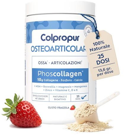 Colpropur Osteoarticolare Gusto Fragola – Collagene Idrolizzato in Polvere da Bere - Peptidi di Collagene, Integratore per Ossa, Pelle e Articolazioni – 325g
