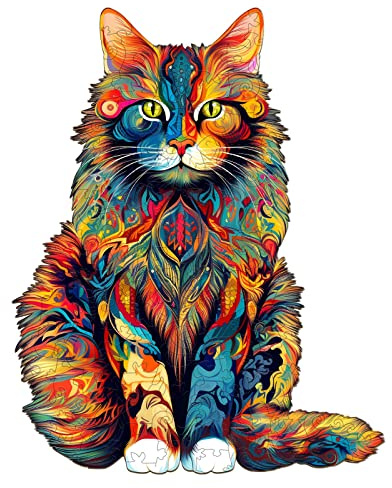 KAAYEE Puzzle in Legno Maine Cat, Animali a Forma di Gatto, Con Scatola Regalo in Legno