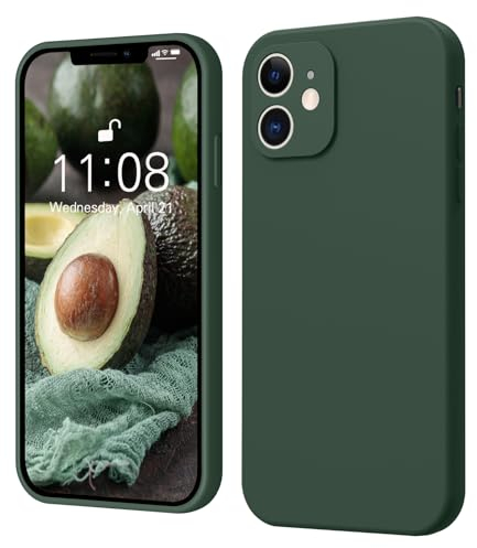 iPhone 12 Hülle Silikon Case, ElestBela Hanyhülle iPhone 12 Ultra Dünn Slim mit Microfiber, Kratzfeste Rundumschutz Case Schutzhülle Hülle für iPhone 12 6.1'' Dunkelgrün