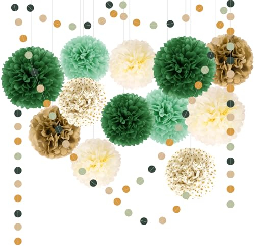 WEARXI Hochzeitsdeko Pompons Deko, 23 Stück Pompoms Party Deko, Vintage Hochzeit Deko, Girlande Geburtstagsdeko, Taufe Deko Hochzeit, Gartenparty Deko, Babyparty Deko,Wedding Decoration Kommunion Deko