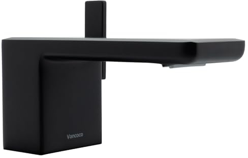 Vancoco Wasserhahn Bad Schwarz Matt Wasserfall Elegant Waschtischmischer Bad Einhebelmischer Waschbecken Eckig Warmes und Kaltes Wasser 1/2''
