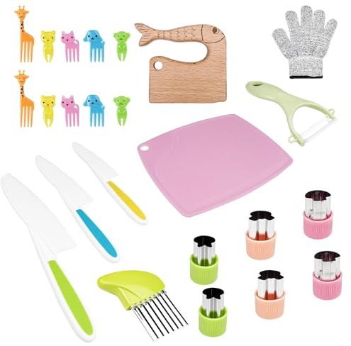 Lectorias Coltelli Bambini per Tagliare, Sicurezza Set di Coltello da Fruttas in Plastica, Kit da Taglio Sicuros Bambinos, Colorati Coltello per Taglio Verdura, Tagliere da Cucina Bambini, Giocattolo