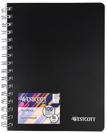 Westcott Spiralblock Notizbuch A5 kariert | 200 Seiten Ringbuch A5 perforiert mit Premium 80 g/m² Papier | Notizblock mit Spiralbindung | Collegeblock im stabilen Kunststoffcover | E-730891 00
