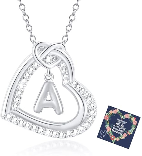 Esmoly Collana Donna con Lettera A-Z Argento/14K Cubic Zirconia Cuore Ciondolo Regolabile Regalo Donna Compleanno Donna Moglie Mamma Ragazza 18+2 Inches (Argento A)