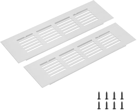 sourcing map Rectangle Ventilation Grille 200x60mm/8x2 Silver Tone | Aluminum Alloy Mesh,Air Vent Cover,Louvered Ventilation Cover,with Mounting Screws for Cabinet Shoe Closet
