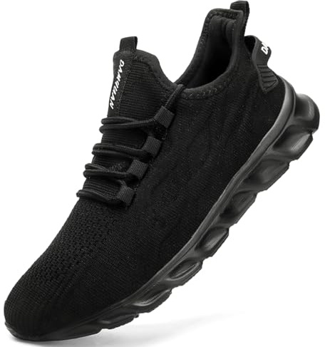 ZDFQLGV Herr sneakers, löparskor, promenadskor, slip-on sportskor, träningsskor, tennisskor, lätta, ventilerande, utomhus, moderiktiga, avslappnade sneakers, En svart, 43 EU