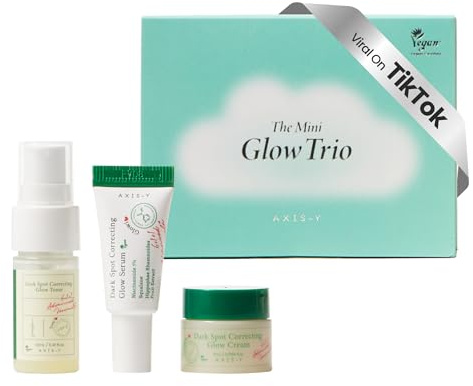AXIS-Y The Mini Glow Trio Dark Spot Correcting Travel Size Gift Set Toner Serum , Cream 0.169 Fl. Oz. Vegan Korean Skin Care 0.41 Fl. Oz White