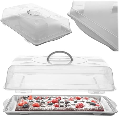 KADAX Récipient à gâteau, rectangulaire, 46 x 30 x 10,5 cm, avec couvercle, pour transport de gâteau, gris