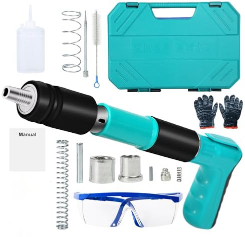 Uadme Cloueur Beton, Pistolet à Clous Manuel, 5 Vitesses Pistolets Pneumatique pour Acier et Béton, Pistolet à Ongles, avec Gants à Lunettes