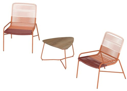 LIFEZEAL 3-TLG. Gartenmöbel Set, Bistro-Set Wetterfest Outdoor, Terrassenmöbel inkl. Gartentisch & 2 Gartenstühlen, Modernes Balkonmöbel-Set für Garten, Hof, Terrasse, Rot + Orange + Rosa