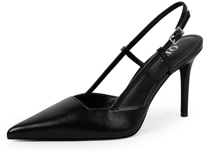 QIY Slingback Pumps for Women Black Closed Toe Strappy Heels Stiletto Pointed Toe Black Pumps Sexy High Heels Wedding Shoes Size 8.5
