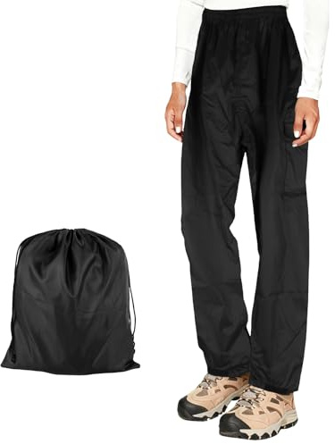 Waterproof Trousers Womens Lightweight Breathable Overtrousers with Mesh Lining, Adjustable Waist & Cuffed Ankles, Packable Rain Pants with Storage Bag (UK, Alpha, 3XL, Regular, Regular)