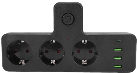 AUNMAS Outlet Extender, 3 AC-uttag 3 USB-portar 1 Typ C-port Multifunktionell Grenuttag med Strömbrytare, för Hemmakök Spelrum RV