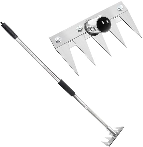 Rastrello da Giardino a 5 Denti con Manico in Metallo da 1,2 m, Attrezzo Multifunzionale per Diserbare, Portatile per Giardino e Cortile, per Sarchiare, Smuovere il Terreno e Seminare